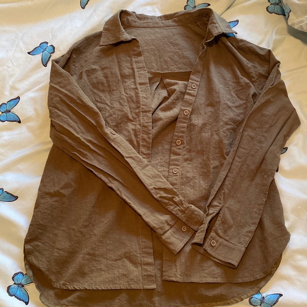 Olive green button down
